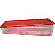 Ribbon Storage Plastic Box w/Divider and Tray, Red Lid/Clear Container, 16" L x 5-9/16" W x 5-1/2" H - Pkg Qty 6