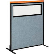 Deluxe Freestanding Office Partition Panel with Partial Window, 36-1/4"W x 43-1/2"H, Blue