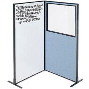 Interion® 2-Panel Corner Room Divider with Whiteboard & Partial Window, 36-1/4"W x 72"H, Blue