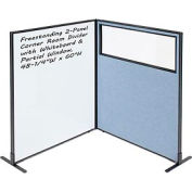 Interion® 2-Panel Corner Room Divider with Whiteboard & Partial Window, 48-1/4"W x 60"H, Blue