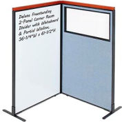 Interion® Deluxe Freestanding 2-Panel Corner w/Whiteboard & Partial Window 36-1/4Wx61-1/2H Blue