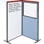 Interion® Deluxe Freestanding 2-Panel Corner w/Whiteboard & Partial Window 36-1/4Wx73-1/2H Blue