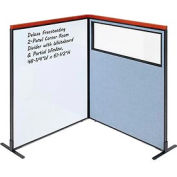 Interion® Deluxe Freestanding 2-Panel Corner w/Whiteboard & Partial Window 48-1/4Wx61-1/2H Blue