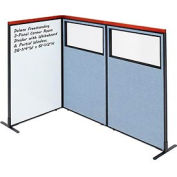 Interion® Deluxe Freestanding 3-Panel Corner w/Whiteboard & Partial Window 36-1/4Wx61-1/2H Blue