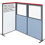 Interion® Deluxe Freestanding 3-Panel Corner w/Whiteboard & Partial Window 36-1/4Wx73-1/2H Blue