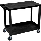 RW Clean Black Plastic Small Heavy-Duty Rolling Utility Cart - 3 Shelves -  32 x 17 x