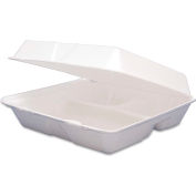 DART® 85HT3R, Foam Hinged Food Container, 3 Compartments, White, 200/Carton
