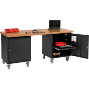 Global Industrial 72 x 30 Mobile Pedestal Computer Workbench, Shop Top Safety Edge - Black