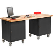 Global Industrial 72 x 30 Maple Square Edge Mobile Pedestal Workbench Black