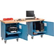 Global Industrial 72 x 30 Maple Square Edge Mobile Pedestal Workbench Blue