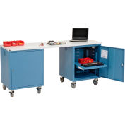 Global Industrial 72 x 24 Plastic Square Edge Mobile Pedestal Workbench Blue