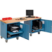 Global Industrial 72 x 24 Maple Square Edge Mobile Pedestal Workbench Blue