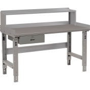Global Industrial™ Workbench w/ Steel Square Edge Top, Drawer & Riser, 72"W x 36"D, Gray