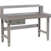 Global Industrial Workbench w/ Steel Square Edge Top, Drawer & Riser, 72"W x 36"D, Gray