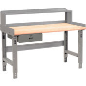 Global Industrial Workbench w/ Maple Safety Edge Top, Drawer & Riser, 60"W x 30"D, Gray