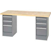 Global Industrial 96 x 30 Pedestal Workbench - 4 Drawers, Maple Block Square Edge - Gray