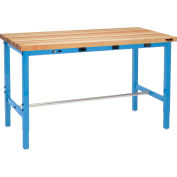 Global Industrial™ 60 x 36 Adjustable Height Workbench - Power Apron, Birch Square Edge Blue