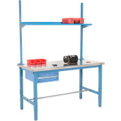 Global Industrial™ 60x30 Production Workbench Stainless Steel - Drawer, Upright & Shelf - BL