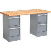 Global Industrial 72 x 30 Pedestal Workbench - 4 Drawers, Maple Block Safety Edge - Gray