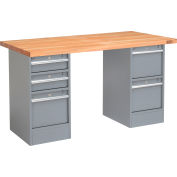 Global Industrial 60 x 30 Pedestal Workbench - 5 Drawers, Maple Block Square Edge - Gray