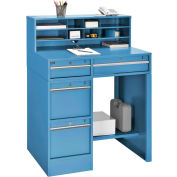 Global Industrial Pedestal Shop Desk w/ 4 Drawers & Shelf, 38"W x 29"D, Blue
