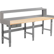 Global Industrial 96 x 30 Adj Height Workbench w/Drawer&Riser, Gray-Birch Square Edge Top