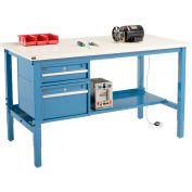 Global Industrial&#153; 60&quot;W x 30&quot;D Production Workbench - ESD Square Edge - Drawers & Shelf - Blue