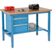 Global Industrial&#153; 48 x 30 Production Workbench - Shop Top Square Edge - Drawers & Shelf - Blue