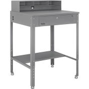 Global Industrial Flat Surfaced Shop Desk w/ Pigeonhole Riser, 34-1/2"W x 30"D, Gray