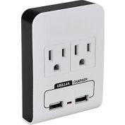 Global™ 2 Outlet Wall Adapter w/ 2 USB Charging Ports, 15A, 125V, 1875W, 5V DC, 2.4A, UL/CUL