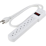 Global™ 6 outlet Power Strip, 2.5' Cord, 14/3C, Lighted Switch, 15A, 125V,1875W, White, UL/CUL