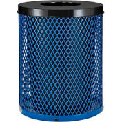 Global Industrial Thermoplastic Coated 32 Gallon Mesh Receptacle w/Flat Lid - Blue
