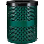 Global Industrial Thermoplastic Coated 32 Gallon Perforated Receptacle w/Flat Lid - Green