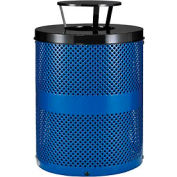 Global Industrial Thermoplastic 32 Gallon Perforated Receptacle w/Rain Bonnet Lid - Blue