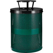 Global Industrial Thermoplastic 32 Gallon Perforated Receptacle w/Rain Bonnet Lid - Green