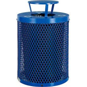 Global Industrial Thermoplastic 32 Gallon Mesh Recycling Receptacle w/Rain Bonnet Lid - Blue