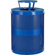 Global Industrial Thermoplastic 32 Gal Perforated Recycling Receptacle w/Rain Bonnet - Blue