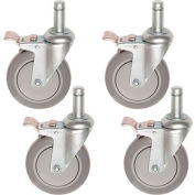 Stem Casters Set of (4) 5 Inch Polyurethane Wheels, All 4 with Brakes, 1200 Lb. Cap. 