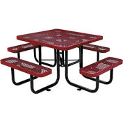 46" Square Outdoor Steel Picnic Table - Expanded Metal - Red