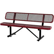 6 ft. Outdoor Steel Bench with Backrest - Expanded Metal - Red