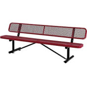 8 ft. Outdoor Steel Bench with Backrest - Expanded Metal - Red