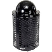 Global Industrial Deluxe Thermoplastic 32 Gallon Mesh Receptacle w/Dome Lid & Base - Black
