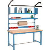Global Industrial Packing Workbench W/Riser Kit, Maple Butcher Block Safety Edge, 60"W x 30"D