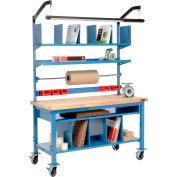Global Industrial Complete Mobile Packing Workbench, Butcher Block Square Edge, 60"W x 30"D