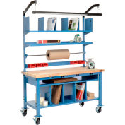 Global Industrial Complete Mobile Packing Workbench W/Power, Maple Square Edge, 60"W x 30"D