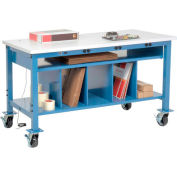 Global Industrial Mobile Packing Workbench W/Lower Shelf & Power, ESD Square Edge, 72"W x 30"D