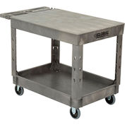 Industrial Strength Plastic 2 Flat Shelf Service & Utility Cart, 44” x 25-1/2”, 5" Rubber Caster