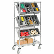 Global Industrial™ Easy Access Slant Shelf Chrome Wire Cart, 8 Gray Grid Containers 36Lx18Wx63H