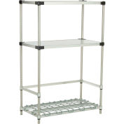 Nexel® Poly-Z-Brite® 3-Shelf Container/Keg Rack w/ 2-Solid Shelves, 60"W x 18"D x 54"H