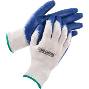 Global™ Latex Coated String Knit Work Gloves, Natural/Blue, Medium, 1-Dozen